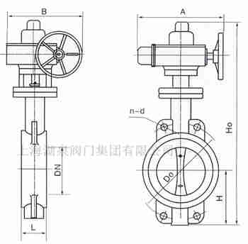對夾式電動蝶閥外形尺寸，安裝圖